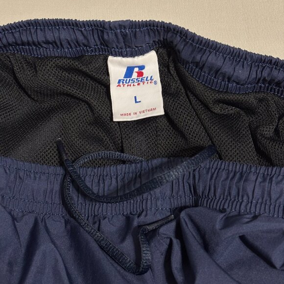 Russell Athletic Navy Track Pants L Zip Hem Mesh Lined Striped Sides Retro 2000s - Picture 5 of 10